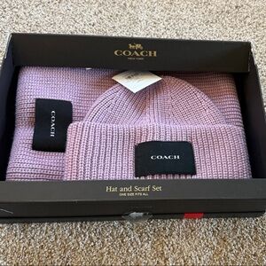 Coach Lilac Knit Hat and Scarf Set